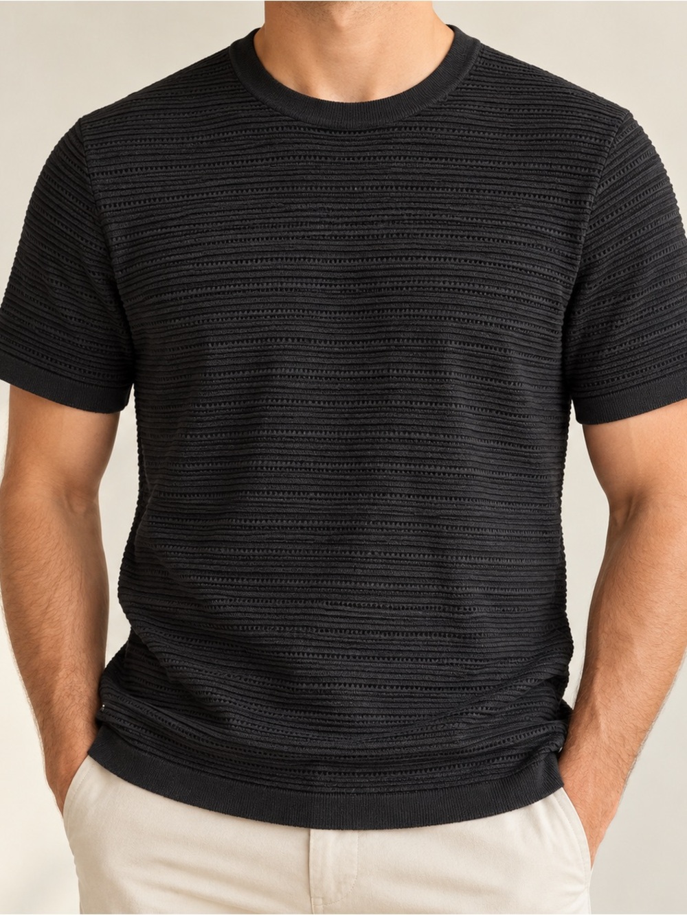 Abercrombie & Fitch Men's Black Textured Short-Sleeve Crewneck